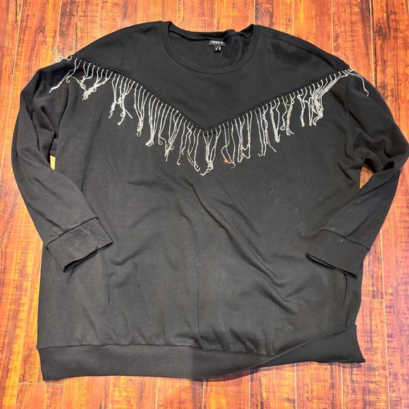 Western style Torrid Black crew neck with sparkling fringe size 3xl - Picture 10 of 13